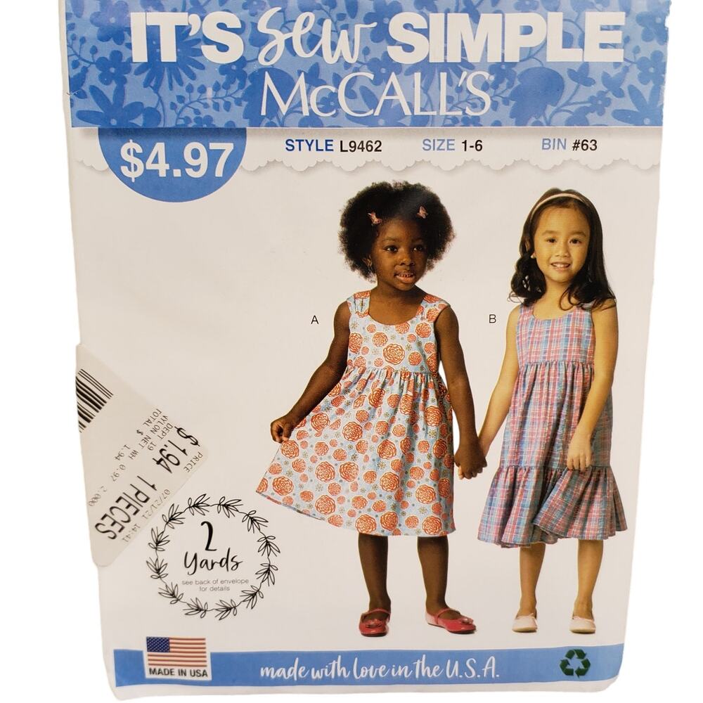 McCalls Sew Simple Little Girls Sun Dress Sewing Pattern Pullover Dresses
